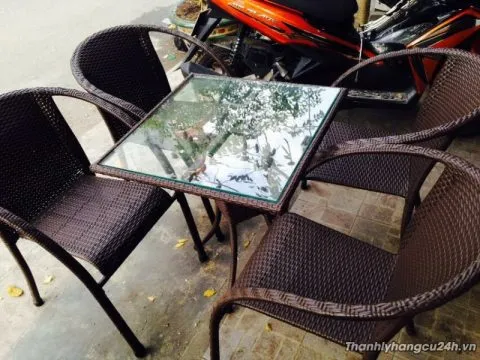 Thanh lý bàn ghế cafe giả mây màu đen
